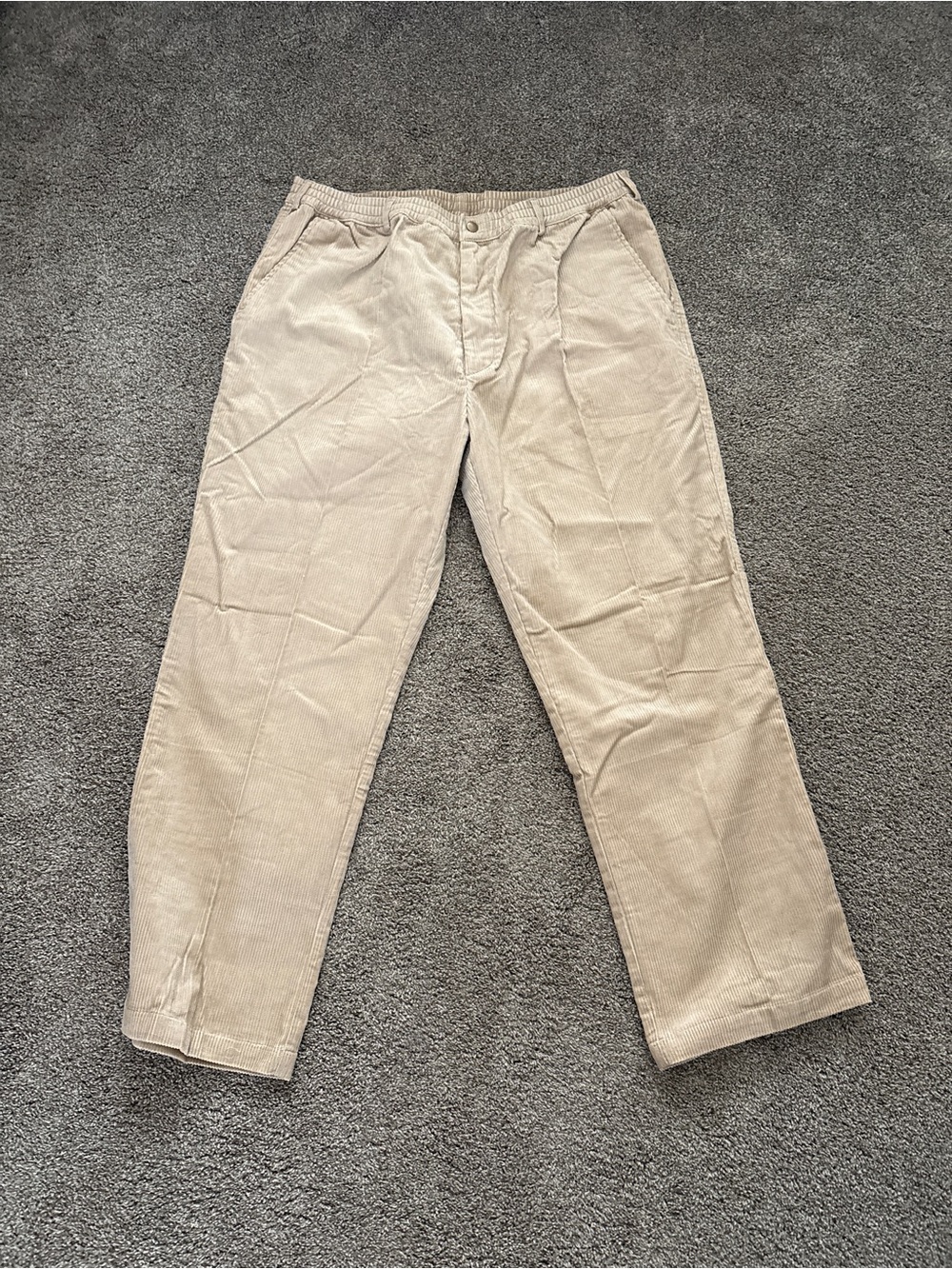 Stag Hill by Haband Men's Beige Corduroy Trousers with Elastic Waistband